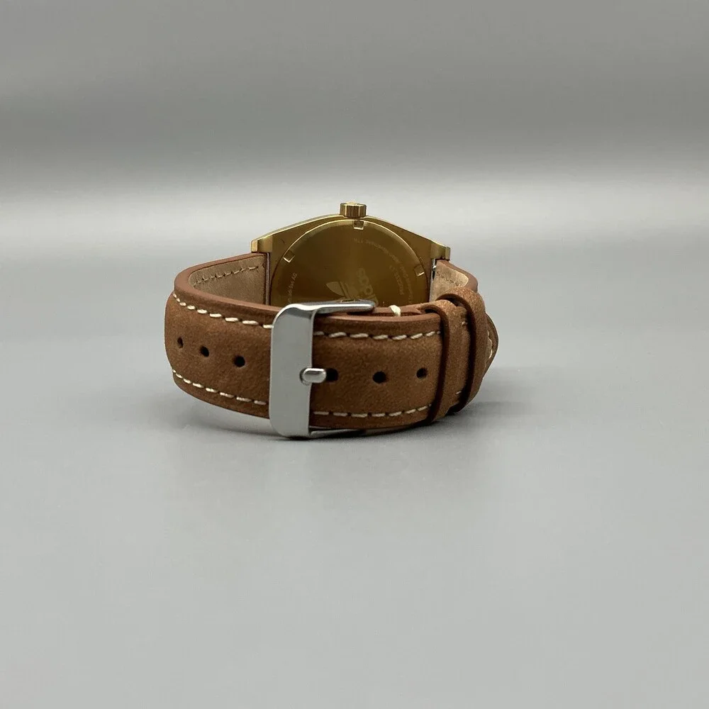Adidas Process_L1 Mens Watch 38mm Gold Tone Dial Brown Leather New Battery